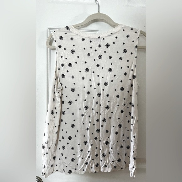 LOFT White Sleeveless Shell Top with Black Pattern - Picture 3 of 3